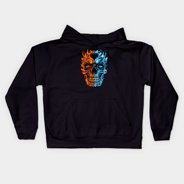 Water Fire Skull Kids Hoodie by Stayhoom